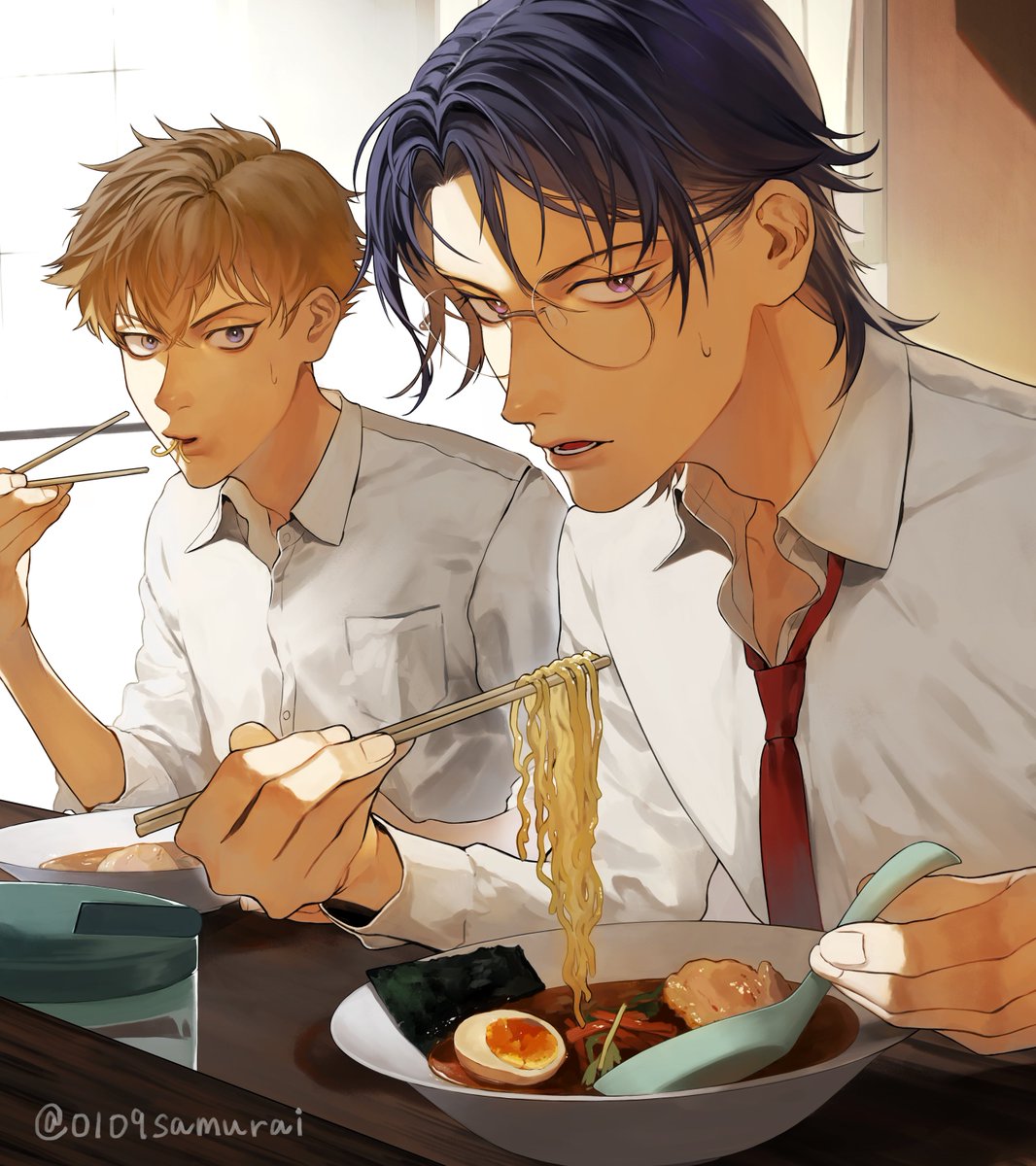 「ラーメン食ってる忍足です。 」|侍は原稿中のイラスト