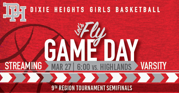 DHGirlsBBall's tweet photo. #9thRegionTourney #GAMEDAY! Semifinal game streaming tonight! $6

📅 Saturday, Mar 27
⏰ 6:00
🏀 Dixie Heights (25-2) vs. Highlands (20-6)
📺 $6: https://t.co/wzu7qWgWIZ

#TogetherWeFly #GoDixie https://t.co/BhWgZNZEeI