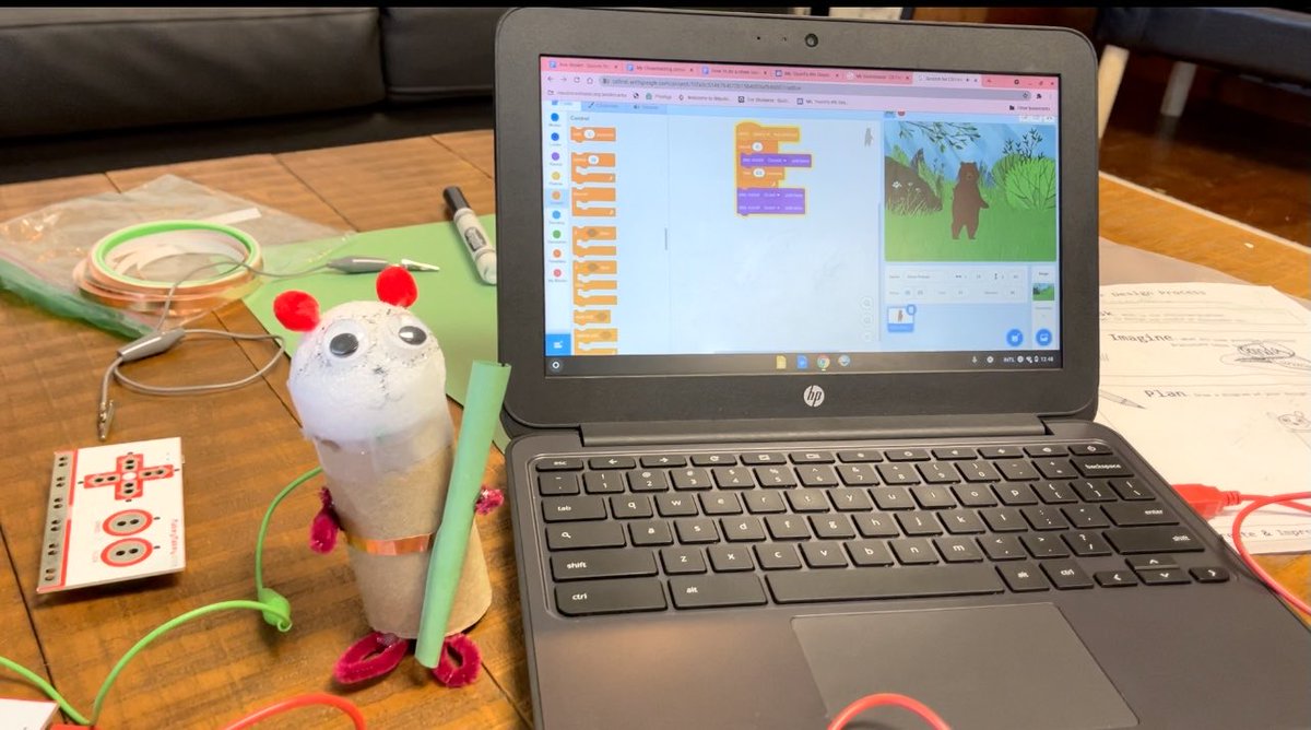 MOdebbiewells's tweet photo. After reading Doll-E 1.0, 4th grade Ss were challenged to design an interactive electronic toy using ⁦@makeymakey⁩ kits during library class. Ss were given a budget of 6 play dollars for purchasing materials. Loved these creative projects! Videos in the comments. https://t.co/vpn8ufGyHU