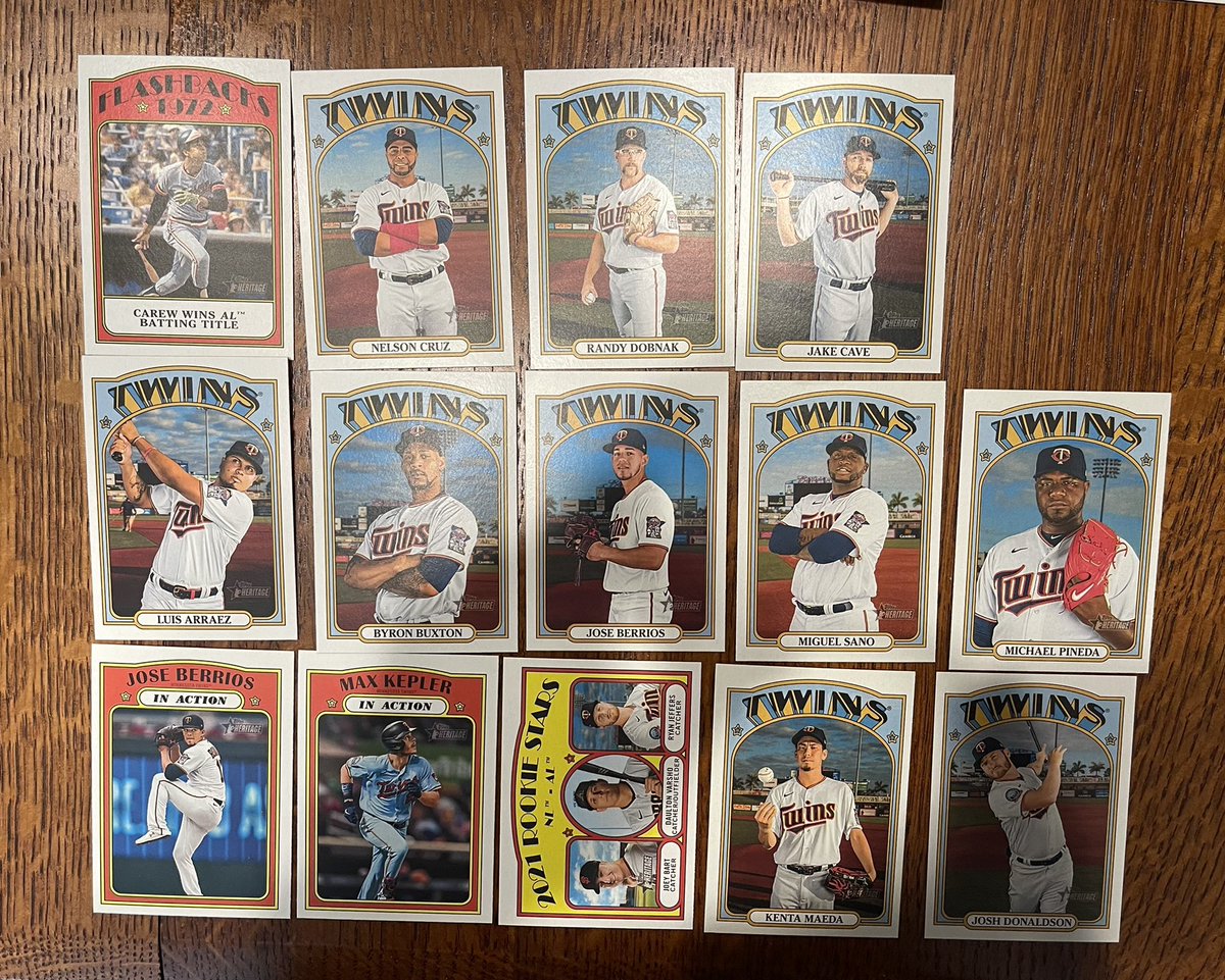 tlschwerz's tweet photo. One more card giveaway from the rip last night.

Here’s a #MNTwins set from 2021 @Topps Heritage.

RT to enter, must be following to win. https://t.co/6r0HpssfPi