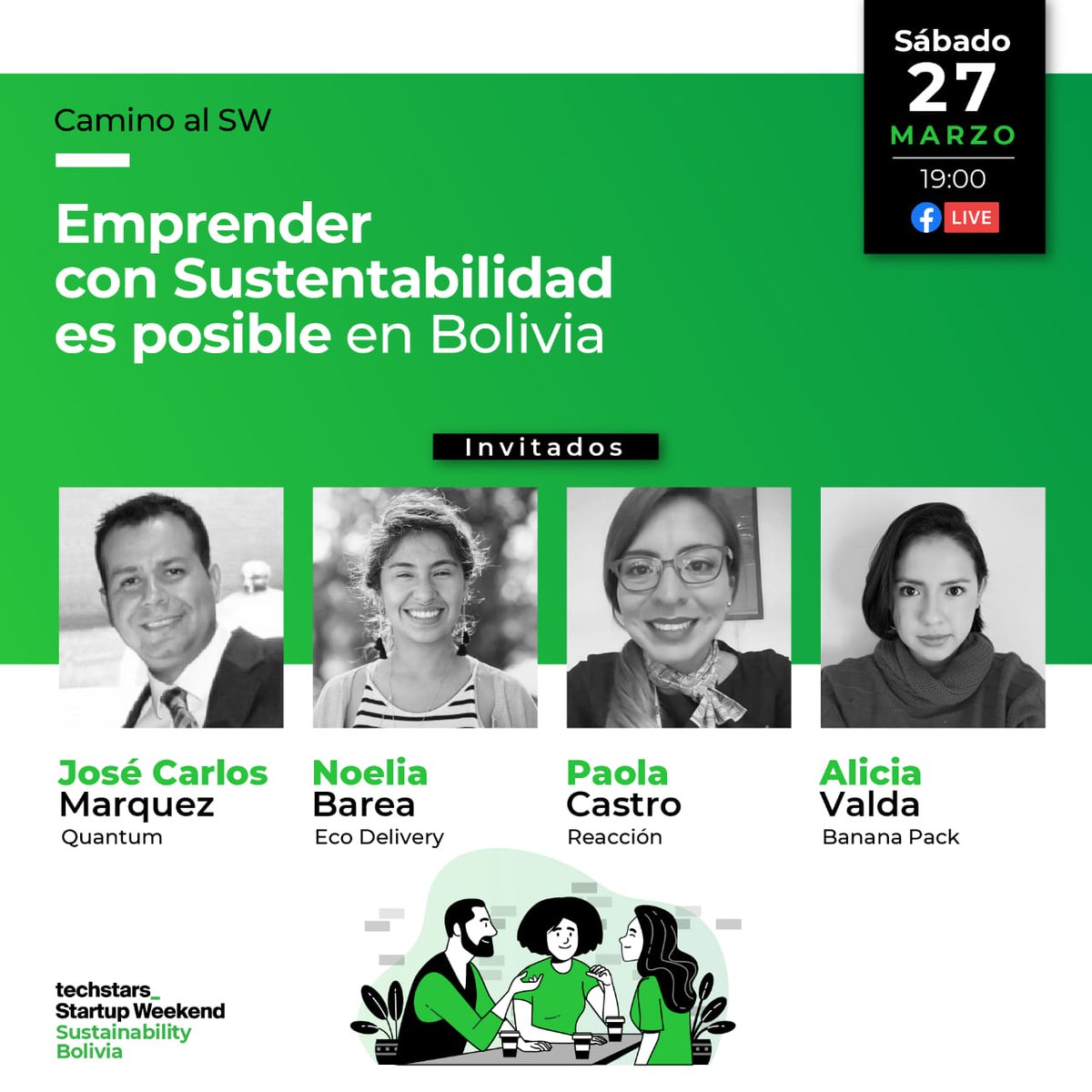 SWSantaCruz's tweet photo. Hoy sábado 27 a las 19.00, en el segundo #StartupTalk rumbo al gran evento estaremos con 4 emprendedores que están emprendiendo con sustentabilidad en Bolivia 🇧🇴

Al Vivo: https://t.co/UkRB3qxyqi 

@techstars @StartupWeekend #startupweekend #Bolivia #sustainability https://t.co/r38WNiityl