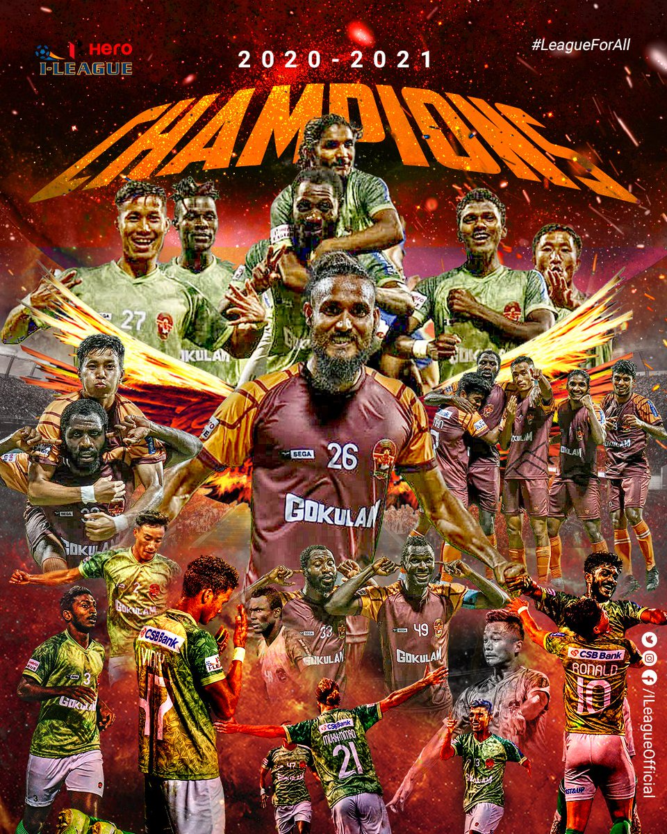 ILeagueOfficial's tweet photo. ＣＨＡＭＰＩＯＮＳ！

@GokulamKeralaFC become the 𝟏𝐬𝐭 𝐭𝐞𝐚𝐦 𝐟𝐫𝐨𝐦 𝐊𝐞𝐫𝐚𝐥𝐚 to lift the #HeroILeague Trophy! 👏👏👏

𝙷𝙸𝚂𝚃𝙾𝚁𝙸𝙲!

#ILeagueDDay 💥#LeagueForAll 🤝 #IndianFootball⚽ https://t.co/yv3giqnz7D