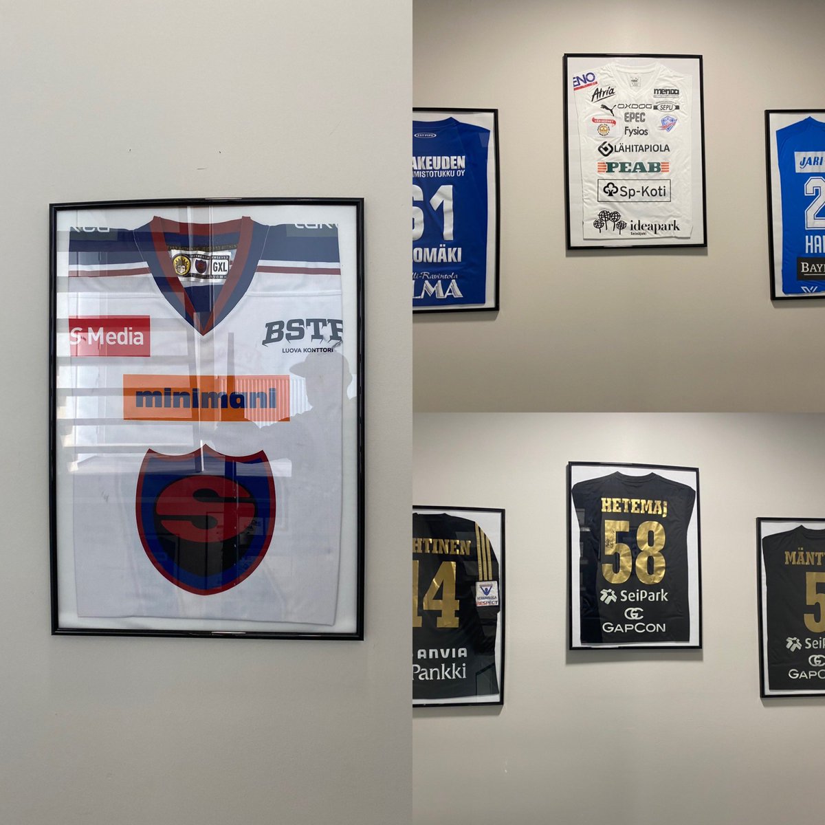 Padel or Die haluaa olla mukana tukemassa myös paikallista urheilua. Hallin porraskäytävästä löytyy nyt komeita paikallisten seurojen paitoja 💪 <a href="/SJK_Seinajoki/">SJK Seinäjoki</a> <a href="/SPVFloorball/">SPVFloorball</a> <a href="/JymySalibandy/">Nurmon Jymy Salibandy</a> @s_kiekko