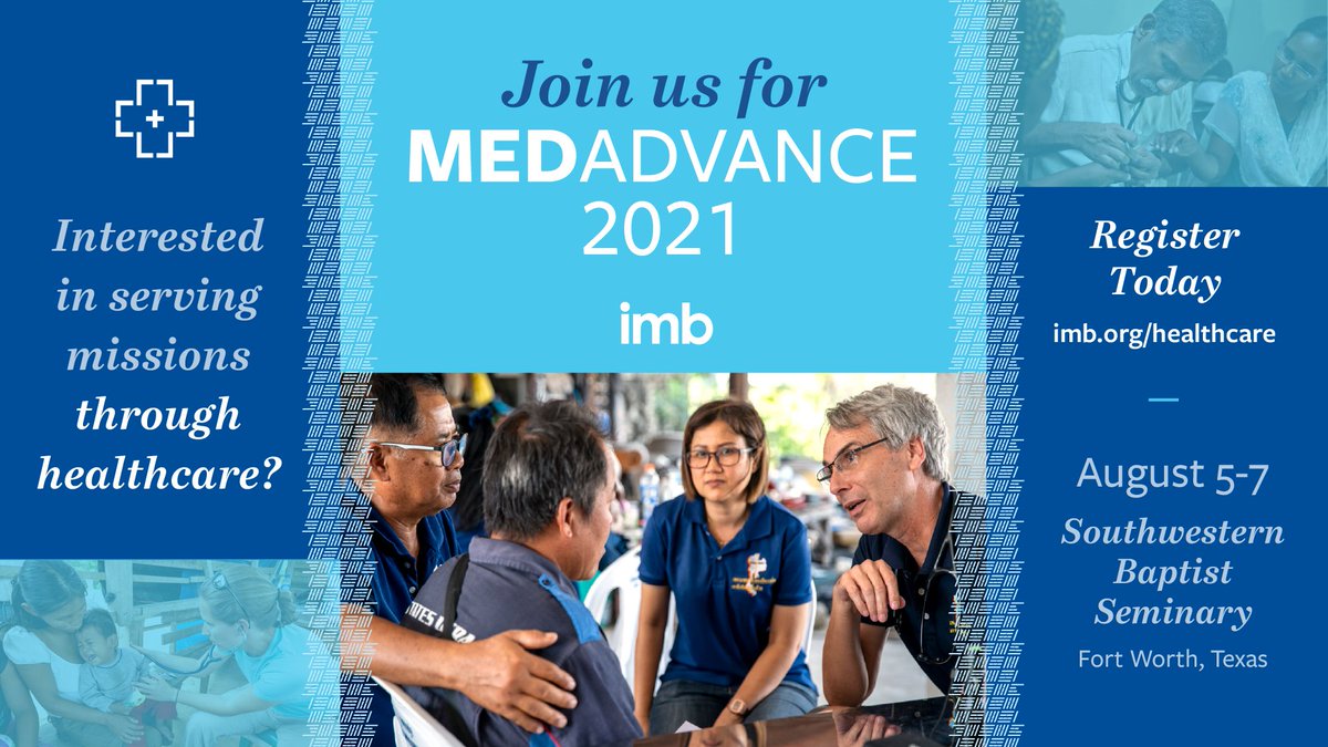 👋 💉  Interested in serving missions through healthcare? Join us for MedAdvance 2021.

👉 Learn more at: imb.world/3upxuLx

MedAdvance 2021
August 5-7, 2021 in Fort Worth, Texas.

#missions #healthcare #medadvance