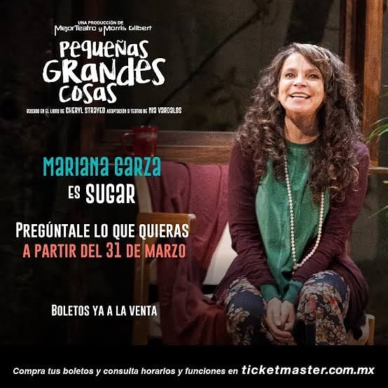 #MARIANAGARZA
Una de las personas que más quiero y admiro en la vida regresa a los escenarios. #PequeñasGrandesCosas, una reflexión de Vida. 
.
8 funciones presenciales del 31 de marzo al 04 de abril.
<a href="/marianagarza70/">Mariana Garza</a>
<a href="/teatro_milan/">Teatro Milán</a>
<a href="/ticketmaster_mx/">Benjamin Hernandez</a> <a href="/morrisgil/">Morris Gilbert</a> <a href="/mejorteatro/">Mejor Teatro</a>