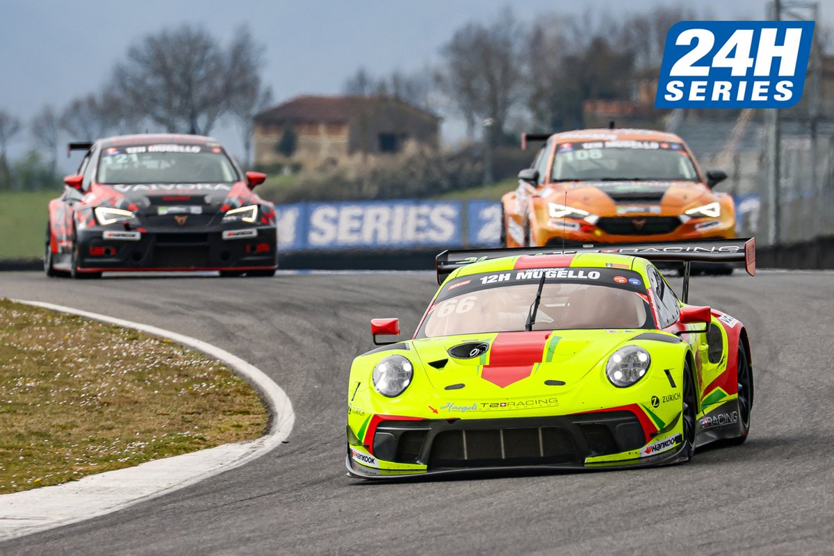 24HSERIES's tweet photo. #24HSERIES | Josef Kral is back in the @Scuderia_Praha (11) Ferrari and is on a charge, moving past the second @herberthmotors1 Porsche (92) for 3rd overall.
Keep an eye on the #Haegeli #T2Racing Porsche (66) too. @MarcBasseng is catching 5th-placed #CPRacing (85)
#12HMUGELLO https://t.co/RpoxGPXhpH