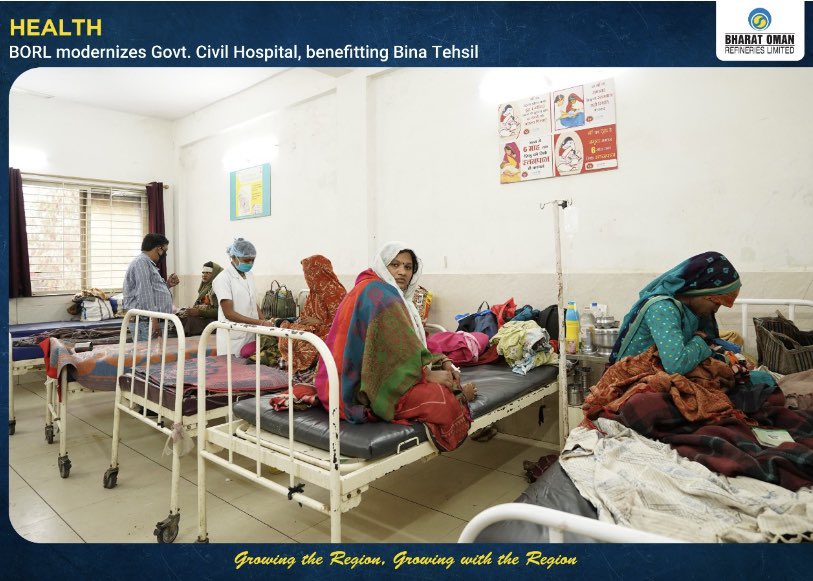 BPCLimited's tweet photo. As an ongoing part of the commitment to the neighbourhood societies, we are glad to announce that #BORL, our Central India JV Refinery at Bina in #MP has constructed a 33 bed maternity ward, complete with the required infrastructure at Govt Civil Hospital in #Bina Tehsil.#CSR https://t.co/gKh0P4WUZJ