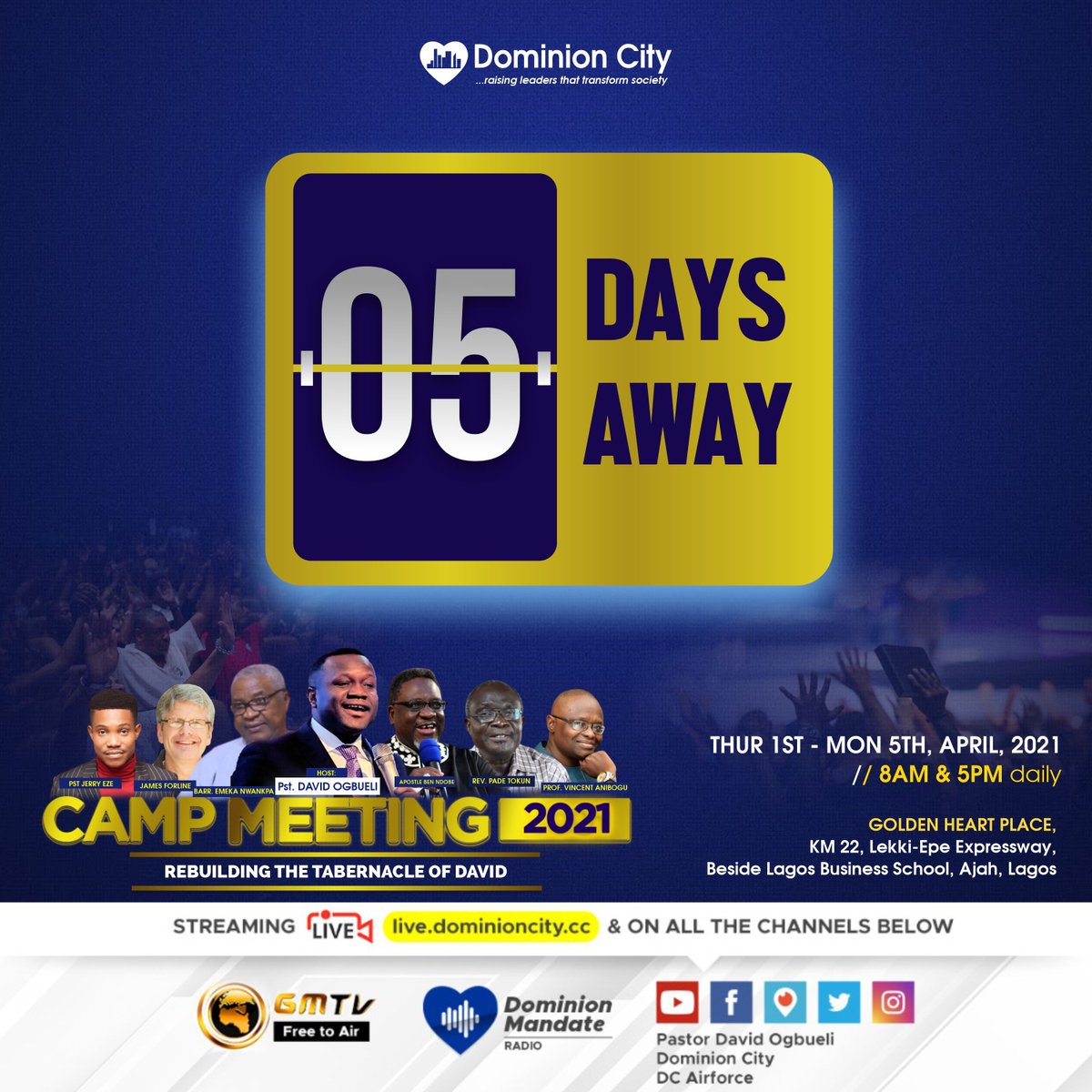 dominioncitylag's tweet photo. Camp Meeting is 5 days away, the King is coming just because of you, come and experience the manifest power of God here on earth.

#CampMeeting2021
#CM2021 
#Revival https://t.co/CA12Zw7Kws
