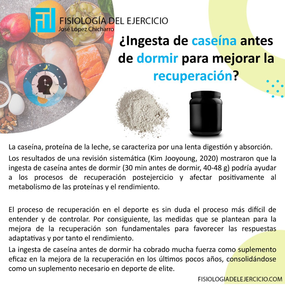 ChicharroJL's tweet photo. La ingesta de caseína antes de dormir ha cobrado fuerza como suplemento eficaz en la mejora de la recuperación
#fisiologiadelejercicio #jlchicharro #caseina #recuperacióndeportiva https://t.co/fqPRVkY9kK