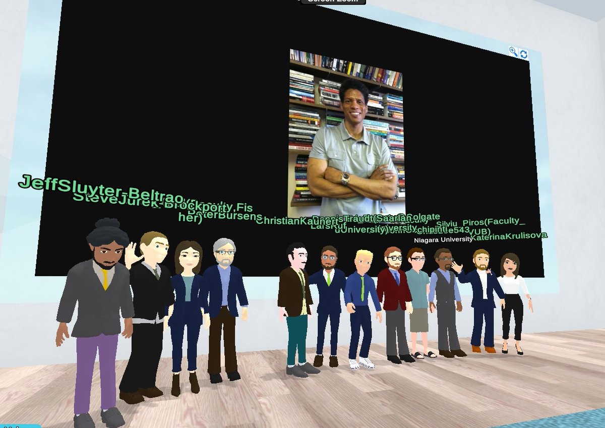 patibeast's tweet photo. While our students negotiate in the background, the @sim_euro Staff met for their final chat of #EuroSim2021 (I am taking the photo dahaaa) What an amazing group of devoted to outstanding teaching academics!!!!! https://t.co/grj6NVVIkm