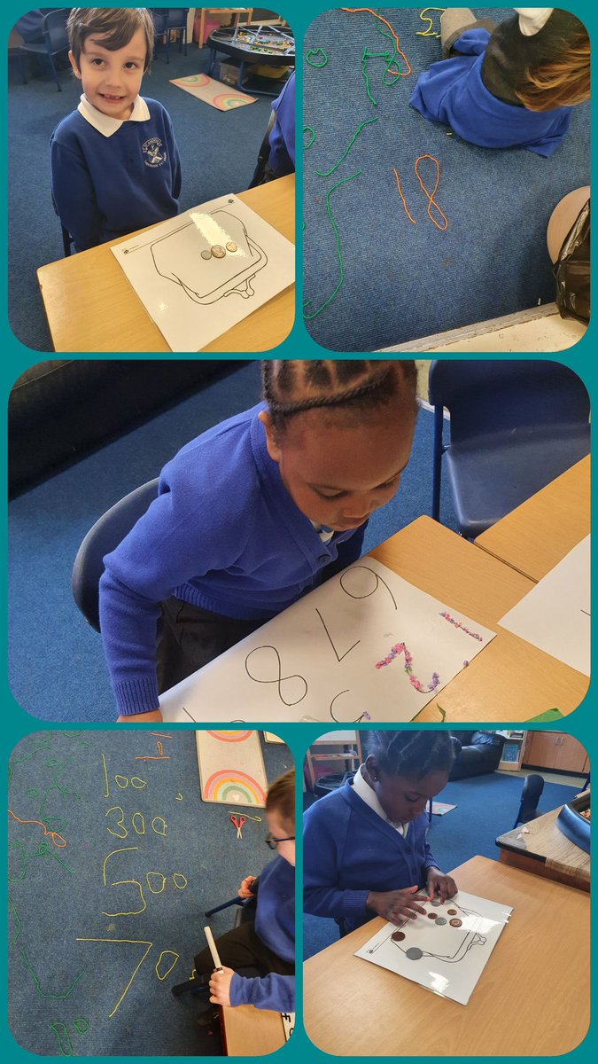 MissKMGrant1's tweet photo. Here is a little snapshot of our numeracy activities this week. We practised counting money and used different coin combinations which added up to the same value. We shared all of the strategies we used in problem solving and enjoyed some #artymaths #numbertalk  #FalkirkSTEMpire https://t.co/Y8B2O0tPDN
