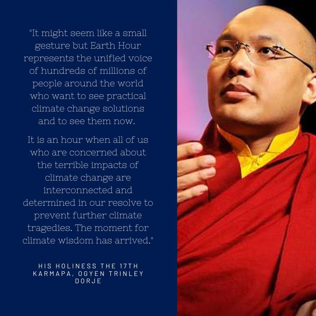 KarmapaEU's tweet photo. Support 'climate wisdom' and join Earth Hour - Switch off your lights for an hour this evening Saturday, March 27 at 8:30 pm your local time. 🌏 🪐🙏
#Karmapa #EarthHour #ClimateWisdom #Karmapa17 #17Karmapa #HHK17 https://t.co/cWZH7RVXKi