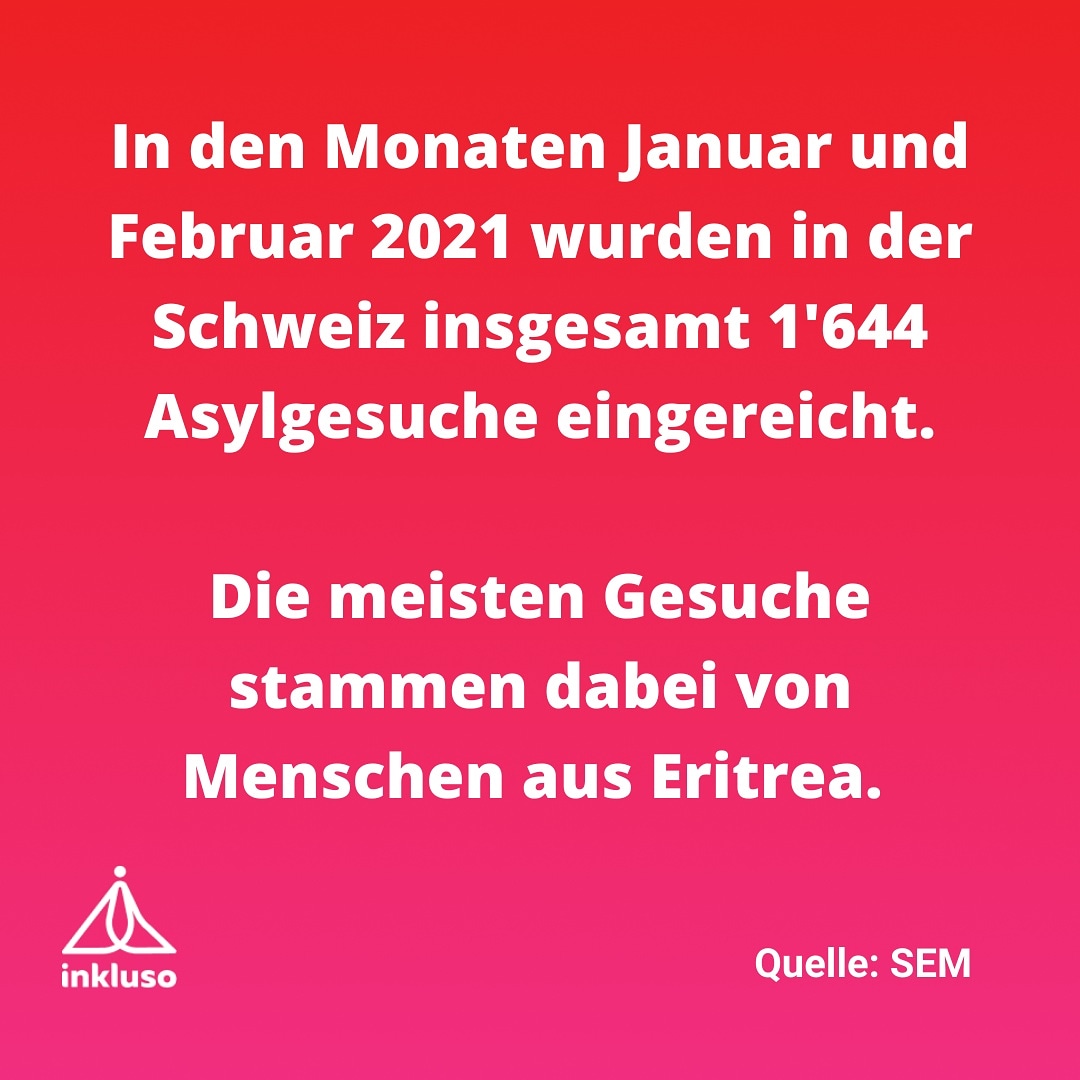 Im Vergleich zu denselben Monaten des Vorjahres ist ein Rückgang von 671 Gesuchen festzustellen. Grund dafür ist die immer noch andauernde Pandemie.

Besuche uns auf unserer Website inkluso.ch und erfahre, wie Du anderen helfen kannst.

#inkluso #eritrea #schweiz
