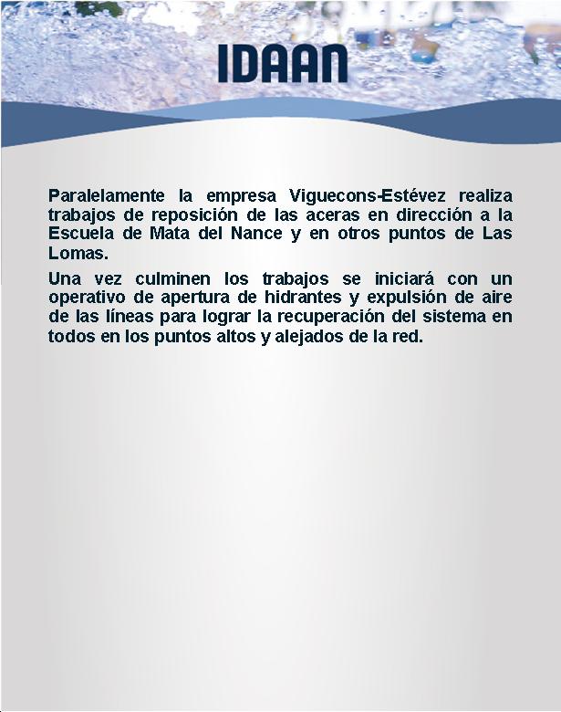 IDAANinforma's tweet photo. #Chiriquí: Trabajos de interconexión continúan en el corregimiento de Las Lomas los días 29 y 31 de marzo en horario de 7:00 a.m a 4:00 p.m. @311Panama #DaleValoralAgua https://t.co/6YX3Oo3FXS
