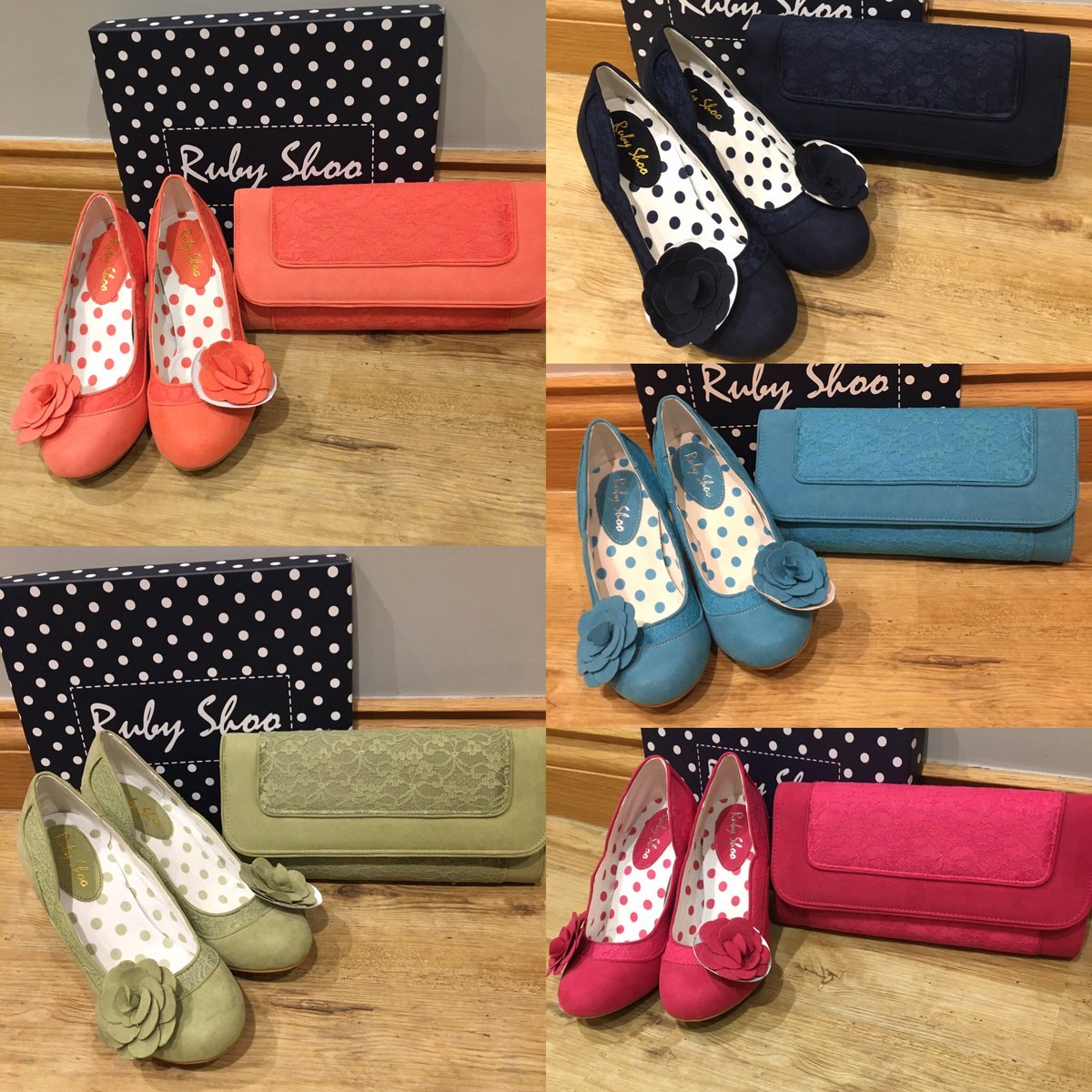 Brand new in box Chrissie, padded insole. Coral &amp; Navy 3,4 &amp; 5. Turquoise &amp; Pistachio 4,5,6 &amp; 8. Fuchsia 4,5 &amp; 8. £35 a pair. Matching Tirana bag with chain strap £25 each. £3.50 UK p&amp;p #rubyshoo #veganshoes #shoes #shoos #heels #bags #handbags #pinup #shoeaddict