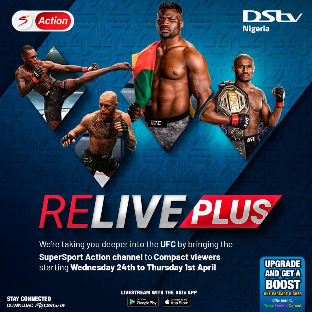 SamuelPresh's tweet photo. Dstv is taking you deeper into the UFC by bringing the Super Sport Action Channel to you. Donβt miss this
#SSRelivePlus https://t.co/9rVP6mwyjh