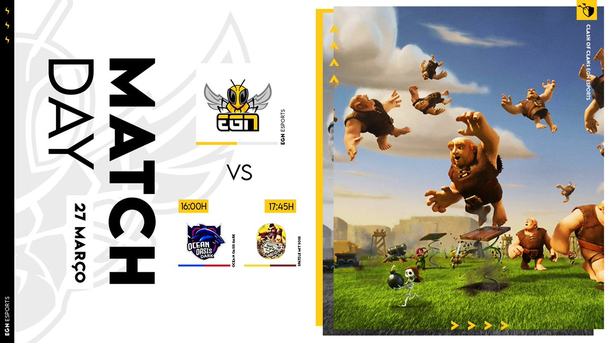 Jogamos duas guerras esta tarde, em Clash of Clans.
Boa sorte, equipa! ⚡️

🏆 | <a href="/GlobalClashCup/">Global Clash Cup</a>
🆚 | Ocean Oásis Dark
🕓 | 16:00H

🏆 | <a href="/RisingStar_CoC/">Rising Star 🌙 | Clash of Clans</a>
🆚 | Spätzle mit Soß
🕠 | 17:45H

#BeEGN #BeTheHive
