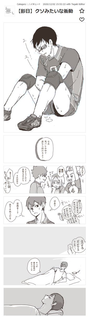 ※下ネタ注意
先輩たちが「日向なら余裕で抱けるっしょ」って言ってるのを聞いて「んなわけねーだろ(笑)」と思ってたけど、その事が妙に気になって寝れないから実際に一発抜けるか試したら、寧ろ過去一気持ちよかったことに驚くとともにそういう意味で好きなことまで自覚しちゃう影山(長い)
#影日 
