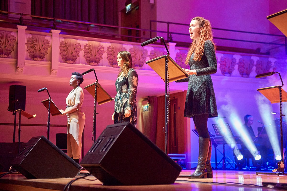 TreasonMusical's tweet photo. Our amazing Peacekeepers - @SharonRoseLive, @LucieJones1 and @RebeccaLaChance - singing 'The Unquiet Grave' one of five new tracks you can hear during #TreasonMusicalConcert this weekend 💥

Book a ticket here: https://t.co/QvB1FFPvUl

#TreasonTheMusical #TreasonMusical https://t.co/GhSig7eJJ3
