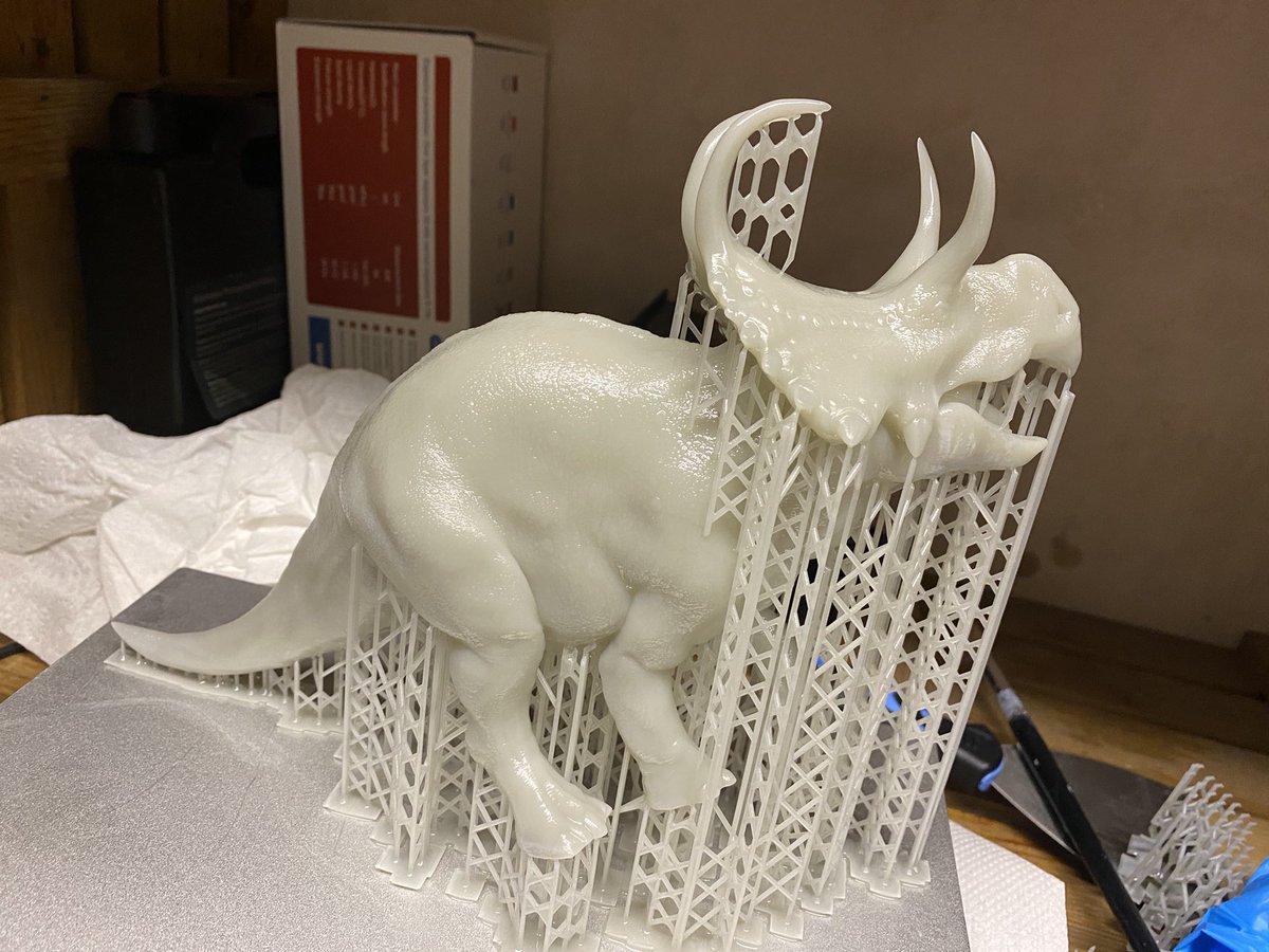 SouthernGFX's tweet photo. Let's call this a successful print today. Doesn't fit into my alcohol buckets though!
#peopolyphenom #3dprint #3dprinting #3dprinter #cerstopsians inspired by #pnso #Machairoceratops https://t.co/4ZrUMkK4Ys