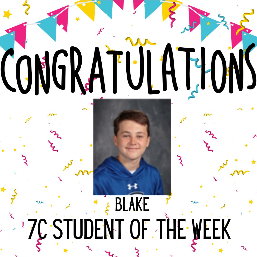 MrsRakowsky's tweet photo. We are happy to announce Blake as one of our 7C spotlight students! He is a good friend to his peers. He volunteers to help them and patiently explains any concept. He is also very proactive in seeking help when he doesn't understand something. Go Blake! @MPS_Kiewit #proudtobe7C https://t.co/tC8bslKLE2