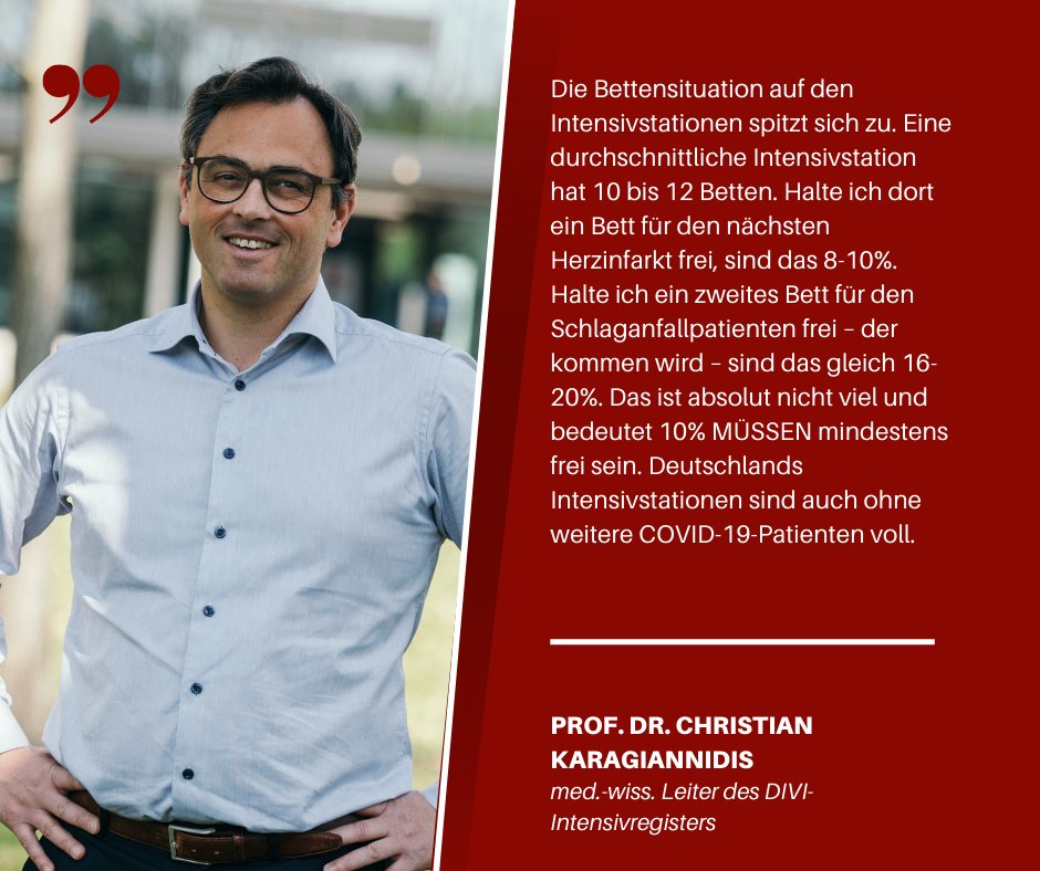 DIVI_eV's tweet photo. Wir Intensivmediziner betrachten die Entwicklungen der vergangenen Tage mit großer Sorge. Die Bettensituation auf den #Intensivstationen spitzt sich zu. 
#COVID19 #Pandemie https://t.co/Omak4wIASn