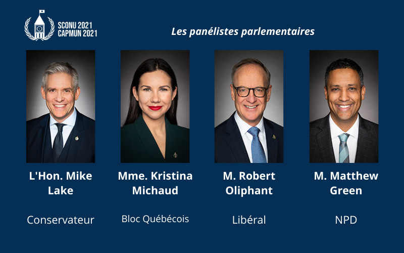 CAPMUN_SCONU's tweet photo. Voici  les invité.e.s de notre panel parlementaire sur les relations internationales, ils sont:
L’Honorable Mike Lake (Conservateur);
M. Robert Oliphant (Libéral);
M. Matthew Green (NPD);
Mme Kristina Michaud (Bloc québécois).
Cela se passe ce dimanche 28 mars à 12h20. Soyez-y! https://t.co/BdBxWpuRpJ