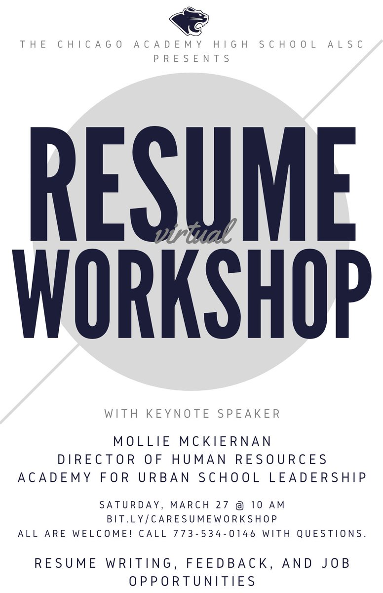Chicago Academy HS (@chiacadhs) on Twitter photo Need a summer job? Need to create a resume or refresh an old resume? Join us at 10 am for a virtual #Resume workshop featuring <a href="/AUSLChicago/">Academy for Urban School Leadership (AUSL)</a>'s director of HR, Mollie McKiernan. #Summer2021 #Job <a href="/gilbert36ward/">Gilbert Villegas</a> @NWSHC Need a summer job? Need to create a resume or refresh an old resume? Join us at 10 am for a virtual #Resume workshop featuring <a href="/AUSLChicago/">Academy for Urban School Leadership (AUSL)</a>'s director of HR, Mollie McKiernan. #Summer2021 #Job <a href="/gilbert36ward/">Gilbert Villegas</a> @NWSHC