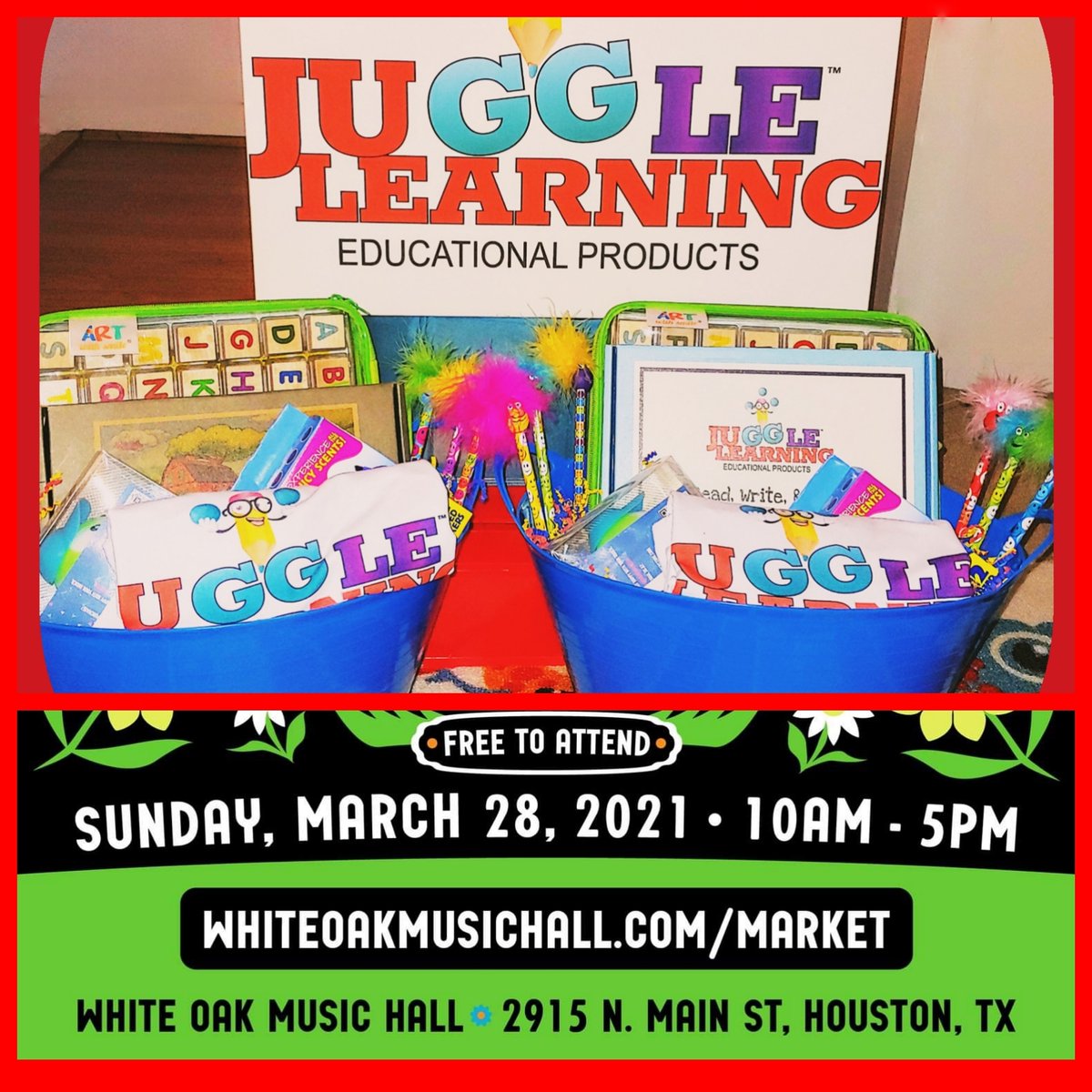 JuggleLearning's tweet photo. HOUSTON!!
Join us tomorrow at the White Oak Music Hall for Bazaar on the Bayou! It's FREE to attend!
There will be tons of amazing vendors and activities going on.
#jugglelearning #houstonevents #Houston #familyfunday #familyfuntime #sundayfunday #freebies https://t.co/cJeVFD4wIQ