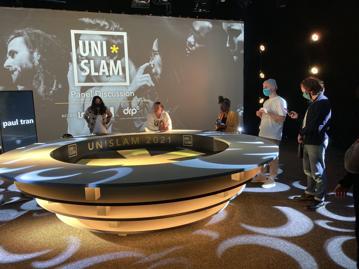 ChrisSudworth's tweet photo. Room full of fabulous poetry people @Uni_Slam #ArtistPanel #UniSlam2021 @Vanessa_Kisuule @DeannaRodger @arshi_mona @speakdeadly @TobyCampion @BenNorris7 with @brumhippodrome @drpgroup @ApplesAndSnakes https://t.co/3mcWYPFPNy