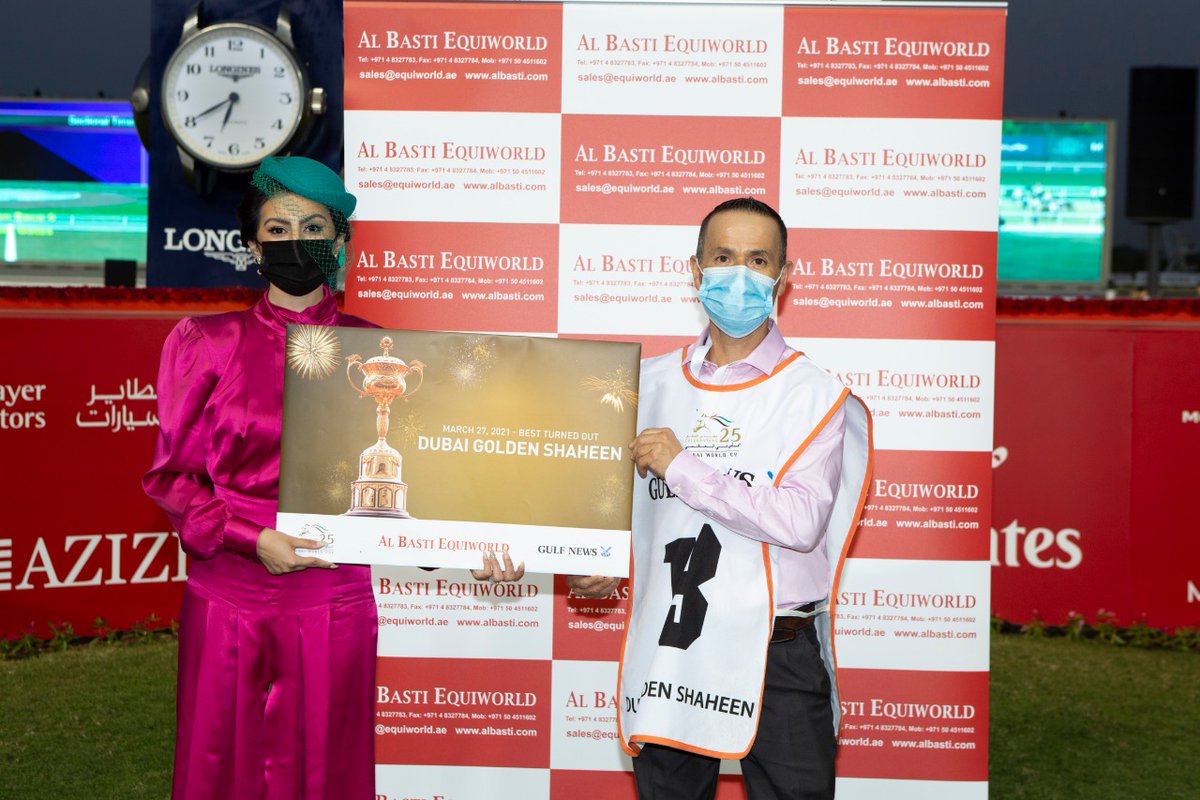 Congratulations to Yaupon who won Best Turned Out (sponsored by Al Basti Equiworld) for the sixth race of the #DubaiWorldCup ✨, the Dubai Golden Shaheen, sponsored by @gulf_news #MeydanRacing