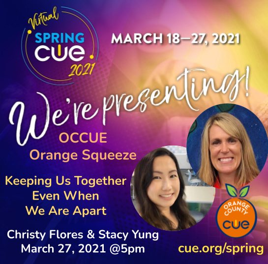No matter your current instructional model, #CUERockstar @stacyyung & I have strategies to keep your community connected.  Both teacher & administrator perspectives will be shared, along w/elementary & secondary. Join us tonight! #SpringCUE #OCCUE #WeAreCUE #BetterTogether