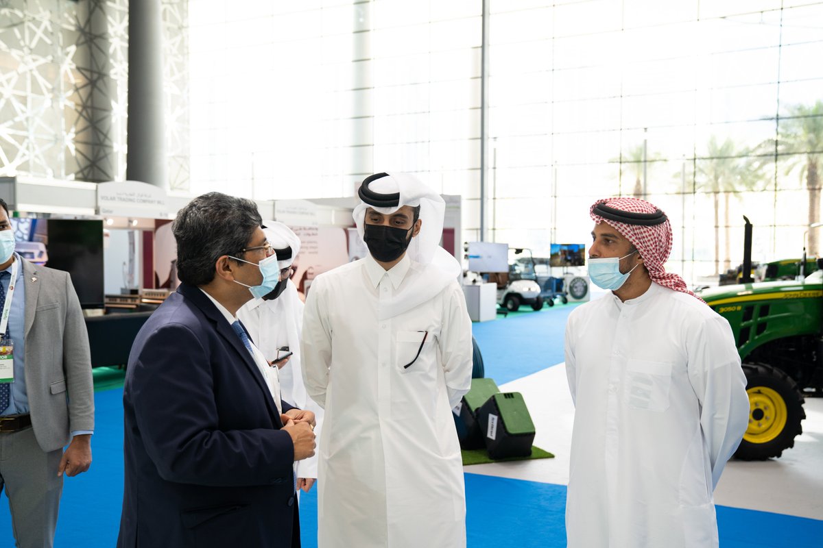 GreenfieldsMEA's tweet photo. Mr. Sandeep Jayaswal, CEO Greenfields interacting with Mr. Abdulla Al-Misnad, Deputy CEO, QFZA and Mr. Sultan Al-Kuwari, Associate Director - Corporate Planning, QFZA at the Greenfields booth at AgriteQ.
#GreenfieldsAtAgriteQ https://t.co/qwRaT1Htqr