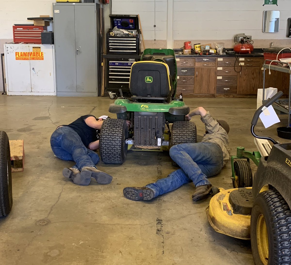 CMSOSU's tweet photo. Lawnmower Clinic is well underway! You can still bring your mower out to the BAE shop until noon and we’ll get it ready for Spring https://t.co/TAVa47lLu0