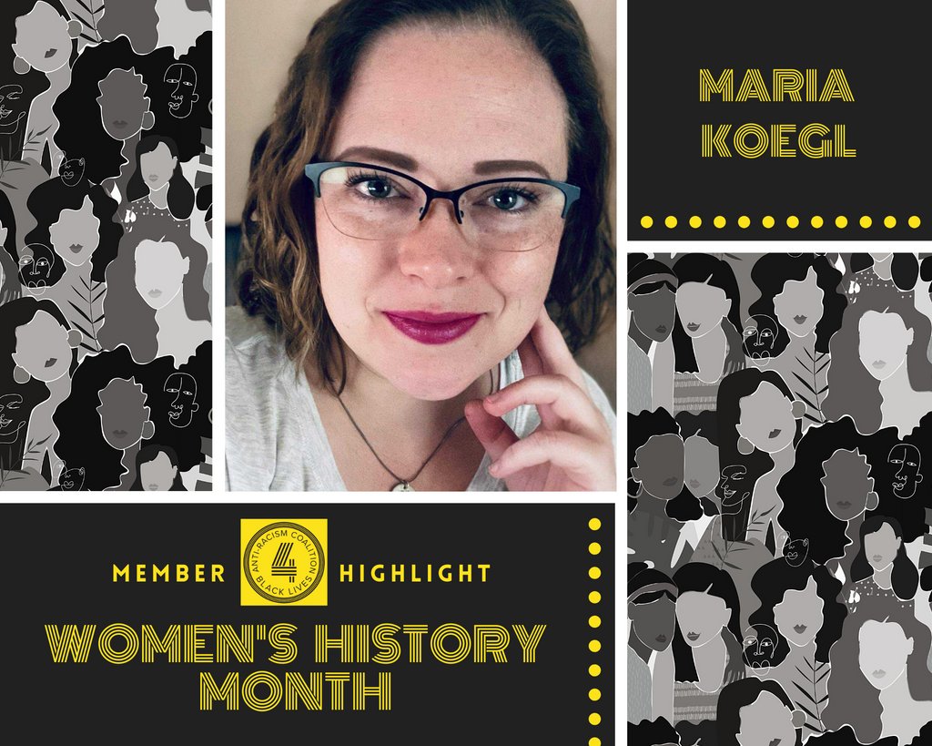 ARC4BL's tweet photo. Member Highlights continue! Next up is Maria Koegl (she/her.)
#WomensHistoryMonth #ARC4BL #MemberHighlight #MariaKoegl #CelebrateWomen #WomenLead #Activism #Volunteers #BLM #BeTheChange #SocialImpact #NTCB #TEAF https://t.co/co90BiEBwq