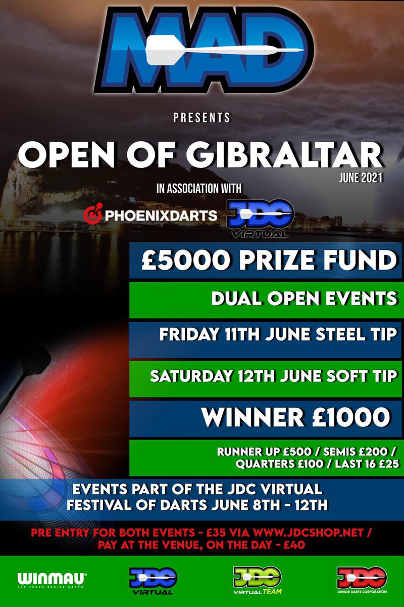 dartscircuit's tweet photo. 🇬🇮 The worlds eyes are on #Gibraltar this evening for the @MatchroomBoxing

June is scheduled to be our first international event on the glorious Rock of Gibraltar

Working alongside our partners @PhoenixdartsEU and @JDCdarts 

#Blade5 is our chosen choice of match board  @Winmau https://t.co/vsjWTZkA97