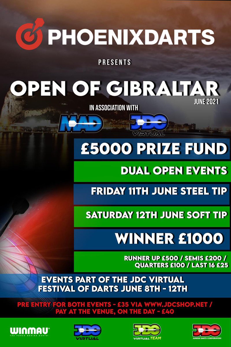 dartscircuit's tweet photo. 🇬🇮 The worlds eyes are on #Gibraltar this evening for the @MatchroomBoxing

June is scheduled to be our first international event on the glorious Rock of Gibraltar

Working alongside our partners @PhoenixdartsEU and @JDCdarts 

#Blade5 is our chosen choice of match board  @Winmau https://t.co/vsjWTZkA97