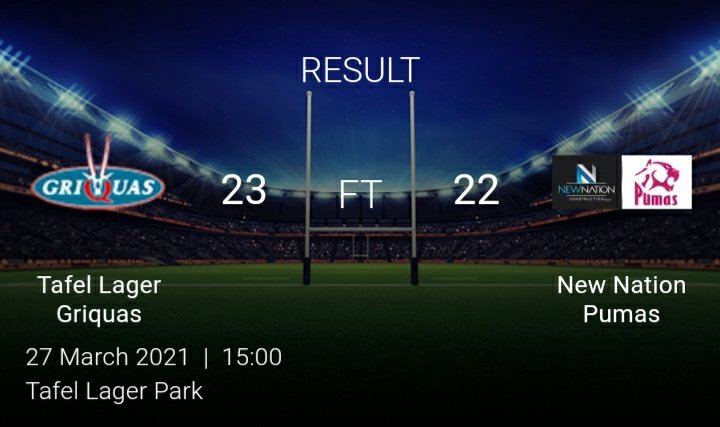 CJSportsMedia's tweet photo. South African Kick-Off Match Rugby Result on Saturday 27 March 2021:
#CJSportsMedia #SuperSport #SARugby #KickOffMatches #GRIvsPUM https://t.co/LrgPoCoDM6