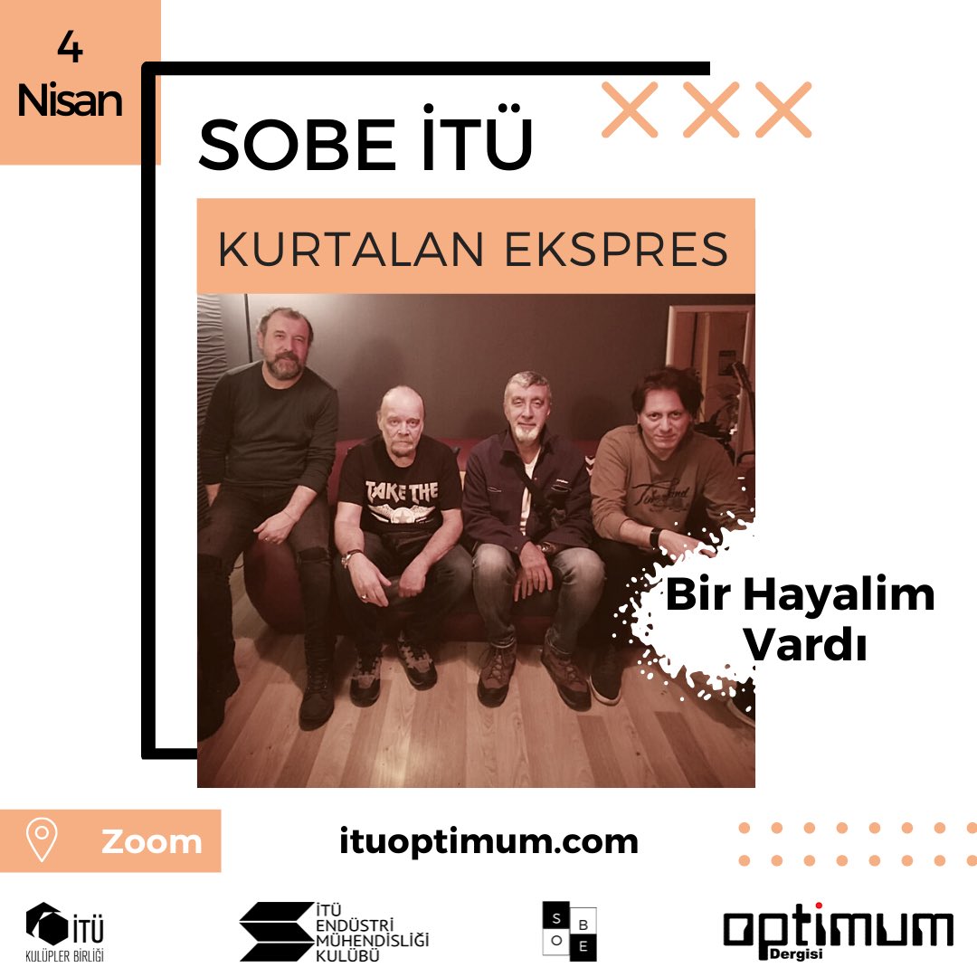 ituemkoptimum's tweet photo. SOBE İTÜ yaklaşıyor📣📣
4 Nisan Pazar günü gerçekleşecek olan etkinliğimizin dördüncü konuğu olarak Kurtalan Ekspres bizlerle beraber olacak.🤩
SOBE İTÜ ile ilgili daha fazla bilgi için bizi takipte kalın 🤍
➡️ Kayıt formu: https://t.co/jO3hYUZ1Ak🤩
 #optimum #itü #müzisyenler https://t.co/8JUhMzAqG4