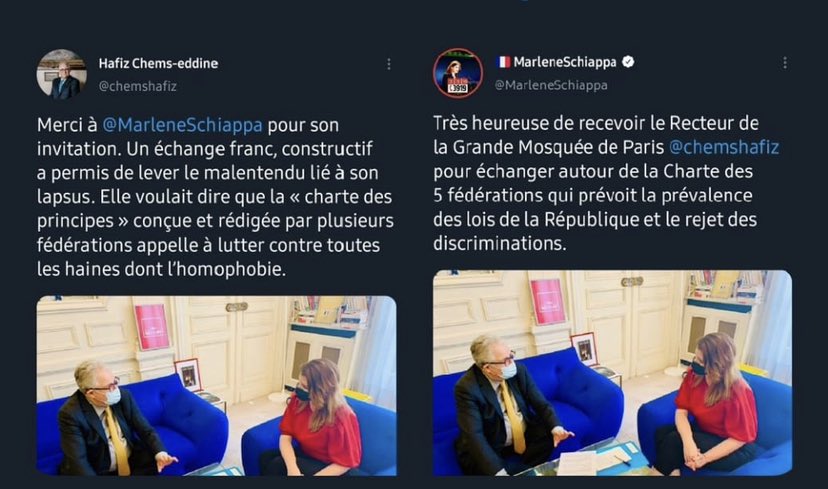 TarekMami_'s tweet photo. #Islam de #France
La même photo du même RDV mais pas le même compte-rendu !!
Énigme :
Qui dit quoi?
Qui dit vrai? Qui ment? #Cheknews #Info #Intox #Desintox #Decodex Vrai ou Faux Faux et Vrai @afpfr @franceinfo https://t.co/hNXrlC8Cwl