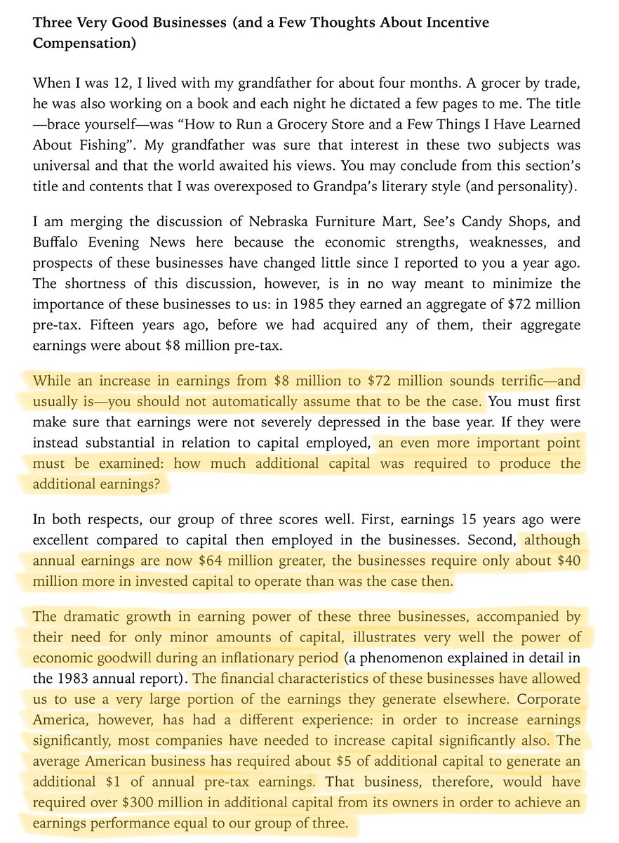 22/For more on earnings growth, return on capital and incentive compensation, I recommend reading Buffett's 1985 letter:  https://www.berkshirehathaway.com/letters/1985.html