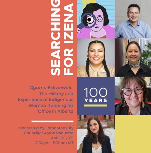 Save the date! Looking forward to this panel discussion on April 12 w/ Taz Augustine, Katherine Swampy, Gabrielle Blatz & Cheryle Chagnon-Greyeyes. Thx to @Ward4Aaron for moderating. All are welcome. Register ➡️: eventbrite.ca/e/ogama-eskwew… #WomenInPolitics #SearchingForIzena #abpoli