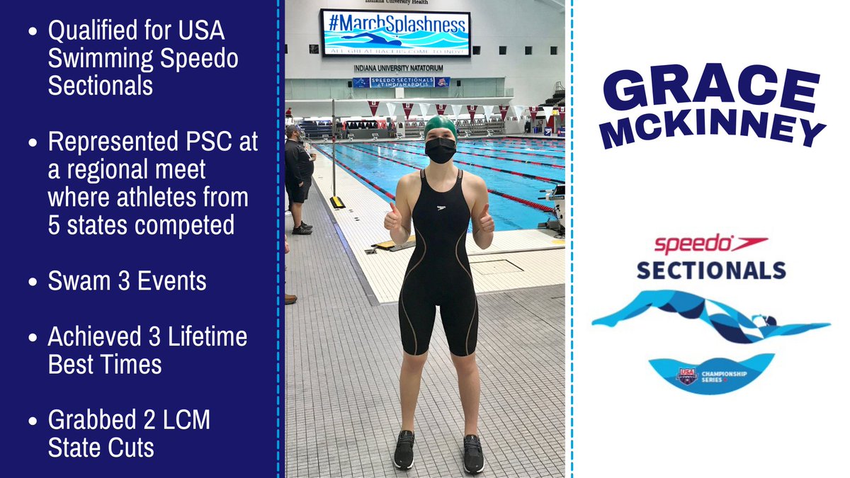 pendletonswim's tweet photo. Grace McKinney qualified for the @USASwimming Speedo Sectional at @IU_Natatorium & finished off Spring Break swimming 3 events & achieving 3 lifetime best times. @g_mckinn represented @pendletonswim with swimmers from 5 states. #HardWorkPaysOff #LastOneFastOne #MarchSplashness https://t.co/Myg68U7L5a