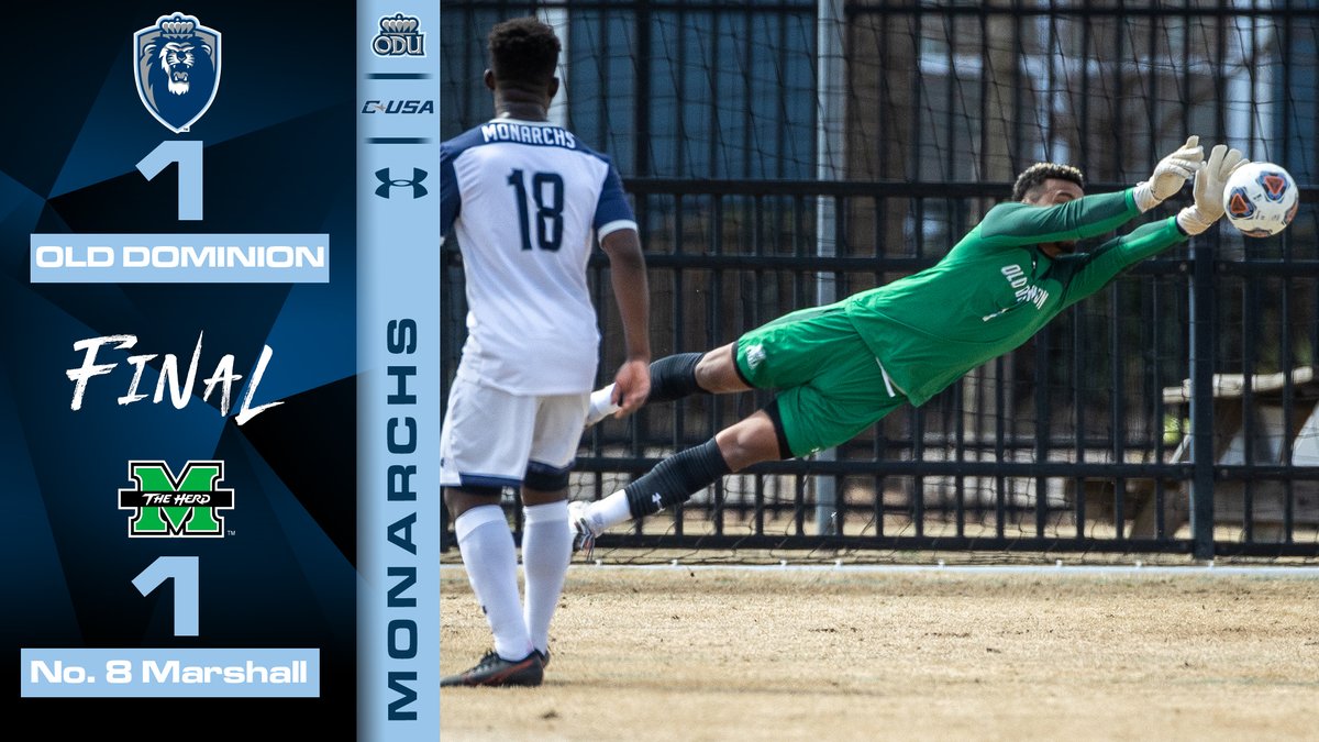 FINAL | 2OT

What an effort from #ODU today at No. 8 Marshall!

25': Pedersen (G)

Doumbia made NINE SAVES!

🦁⚽

#ODUSports | #ReignOn | #Monarchs