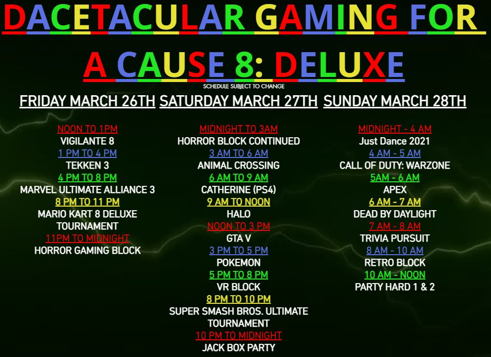 TheBPPOfficial's tweet photo. We're well into Day 2 of #DacetacularGamingForACause. Check out the game schedule and tune in at https://t.co/1gNy1lqFR9 https://t.co/31F62D44lY