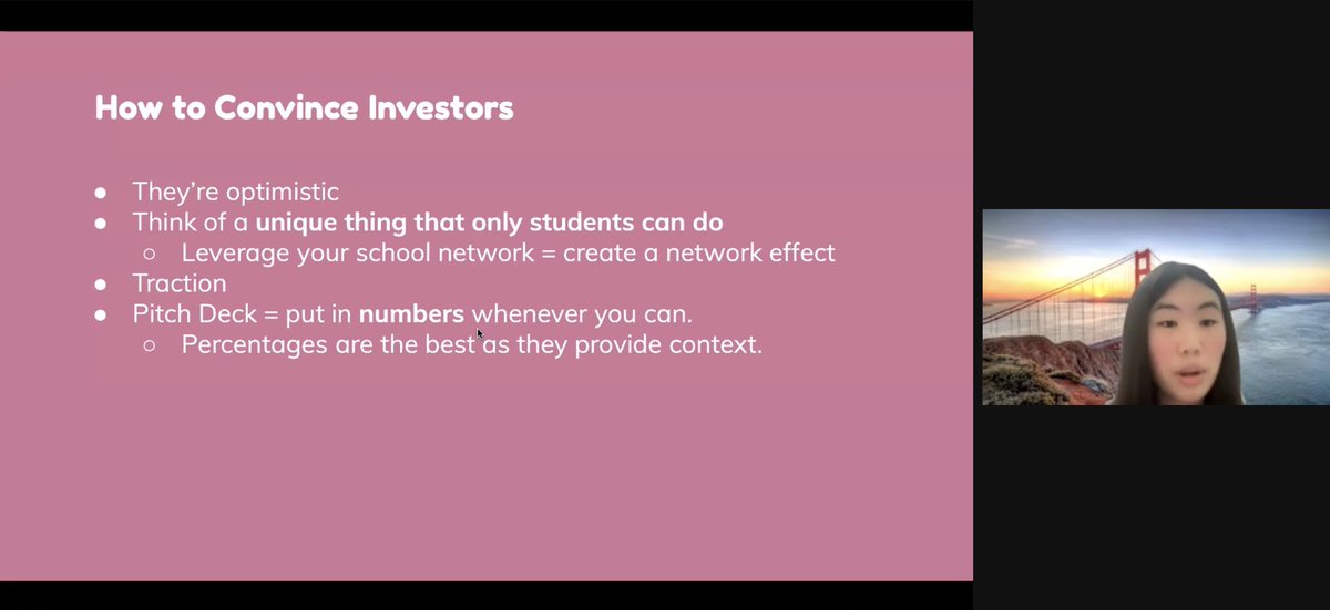 Sarah22661008's tweet photo. Chloe Chia on How to Convince Investors when pitching!

@teentechsf x BENTLEY Speaker Series https://t.co/4KYJPEpsXJ