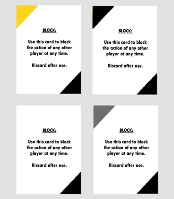 and_scandals's tweet photo. Update 3: In making the final changes to the card art and appearance, we wanted to color-code the front of the cards. There are four types of cards each with a separate color: gold, black, white, or gray. But what style works best? https://t.co/0nJKcIkuOM