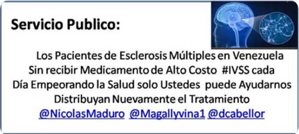 fagundez_lopez's tweet photo. Ya basta @NicolasMaduro otro paciente con esclerosis múltiple fallece por la negligencia y el egoísmo de su parte por ignorar a todos los pacientes con está patología. Exigimos los medicamentos YA!!
#APCEM
#EMVenezuela https://t.co/FAkW4fyJiR