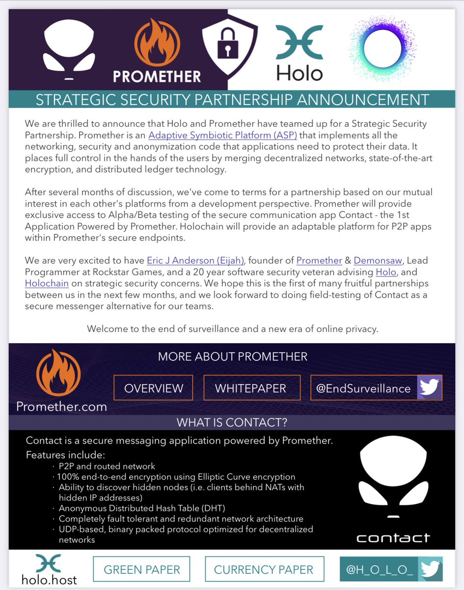Rafaelissimo's tweet photo. Promether & holo security partnership #holochain #promether #p2p #holo #holofuel #btc #crypto #ecosystem https://t.co/keqVZrEfvw
