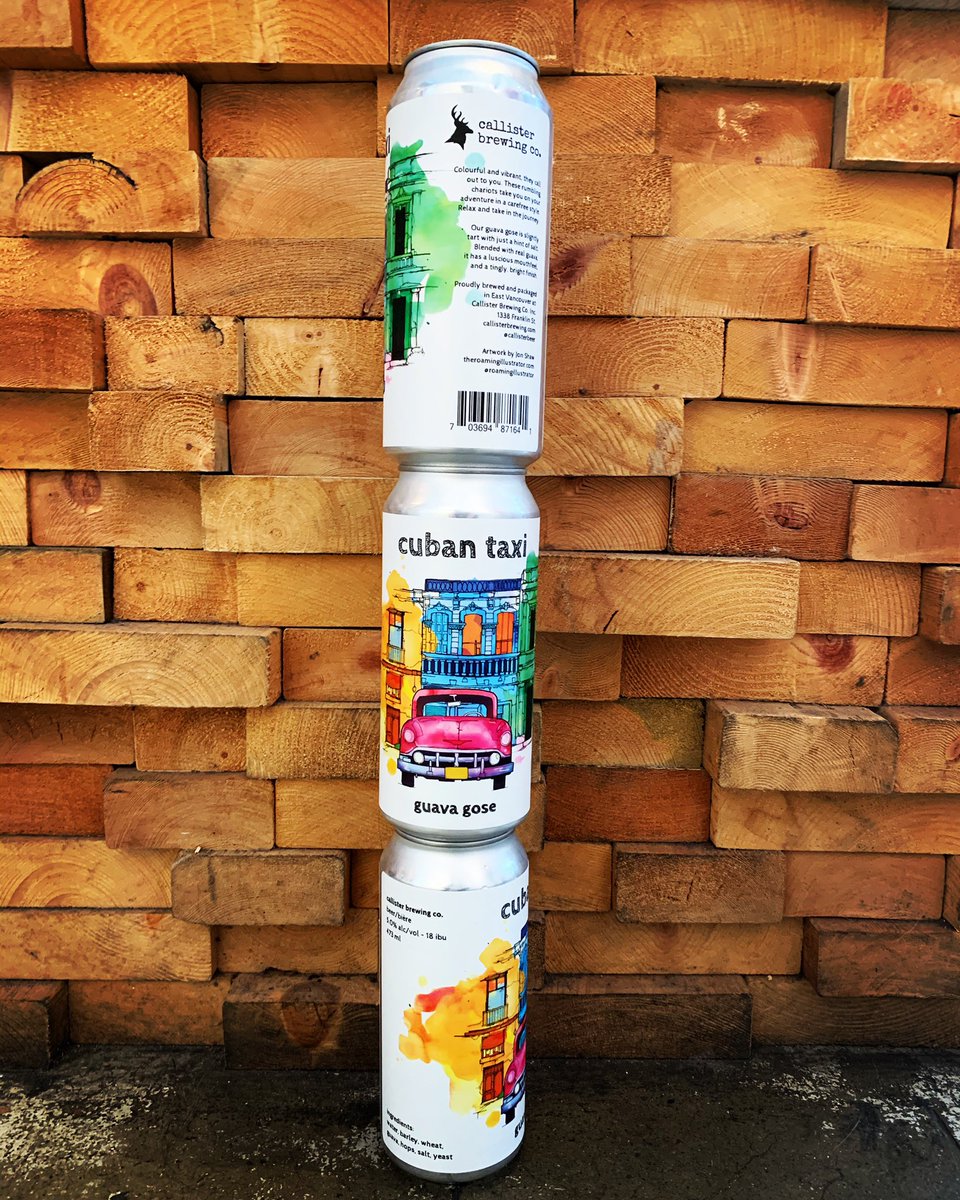 callisterbeer's tweet photo. SHE’S BACK // Cuban Taxi Guava Gose is now on tap and in cans for the summer. Lightly soured, a hint of salt, and rich guava, she packs a lot of flavour into 4.5%. Here comes the sun ☀️🌸
.
.
.
#TimeToBuyBC #ShopLocal #BuyLocal #BCAleTrail #SourBeer #Guava #Gose #GuavaGose https://t.co/5asDLyQuHQ